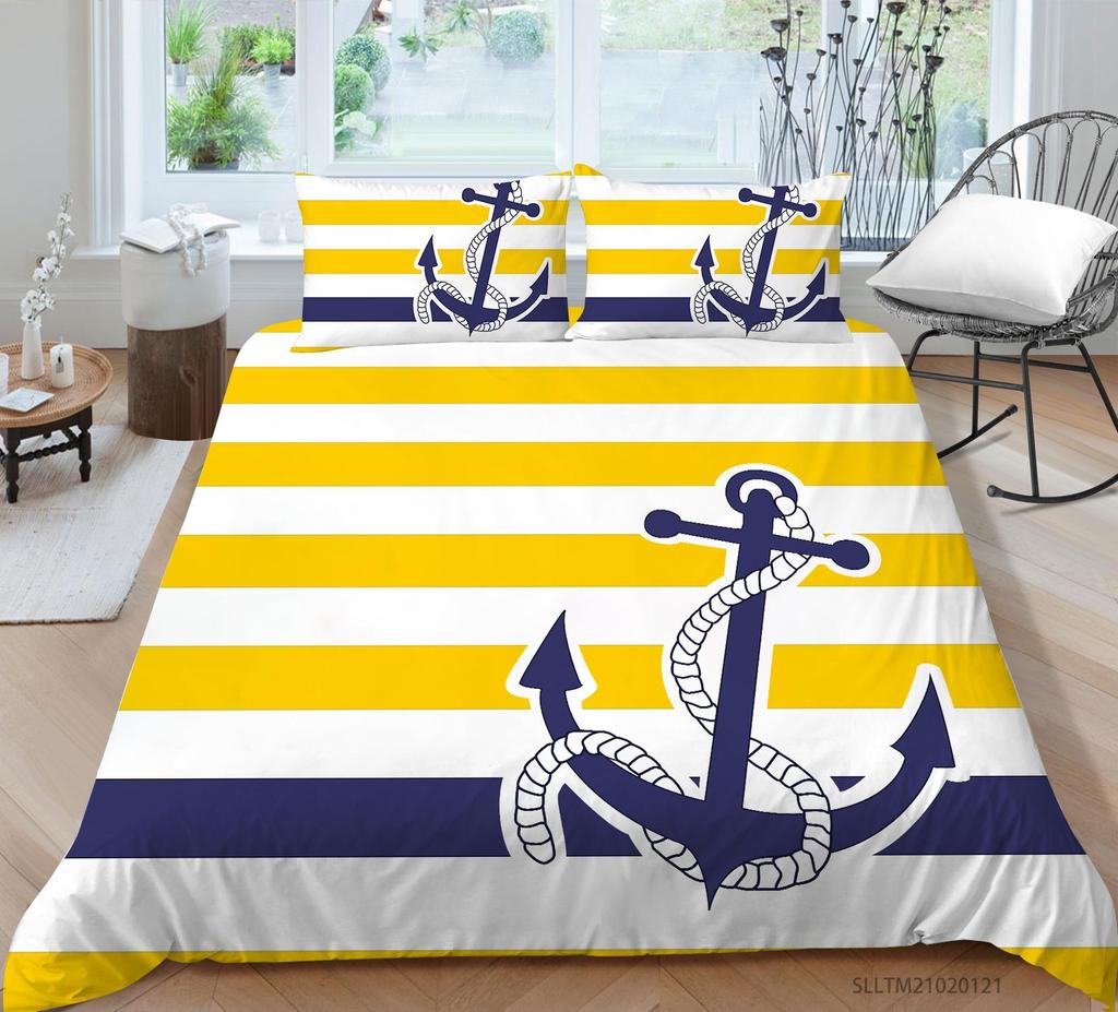 3D Anchor Series Bedding Set Navigation Series Duvet Cover Pillow Case 2/3 Pieces DE135 * 200 Children's Room Full Size Soft Home Textile
