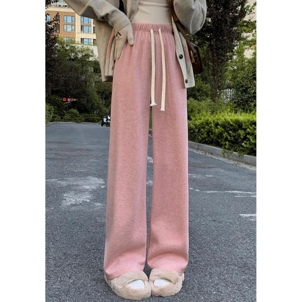 Плюшевые, Вязаные брюки, Женские брюки, Плюшевые, Утепленные, Брюки с высокой талией, Свободные, Повседневные брюки, Брюки прямого кроя, Брюки широкого кроя