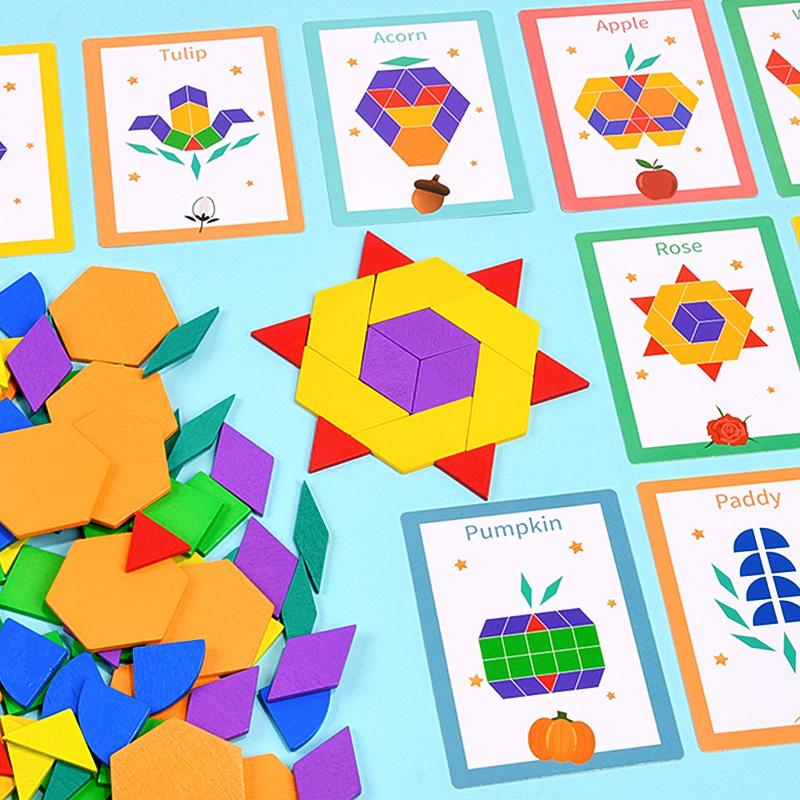 Wooden 160-Piece Geometric Puzzle Children'S Early Education Puzzle Variety Of Geometric Shape Matching Tangram