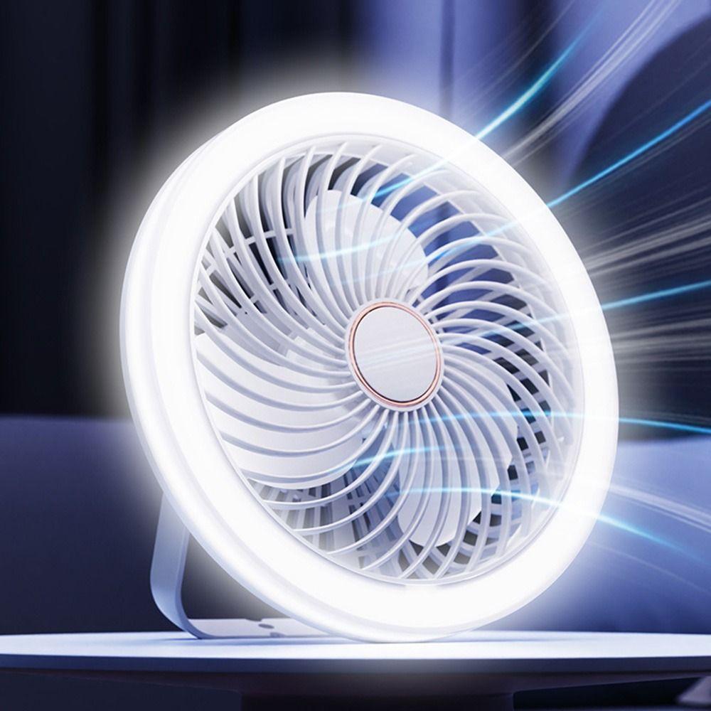 Adjustable Ceiling Fan with LED Lamp Remote Control Portable Air Cooler LED Lantern Fan Table Top
