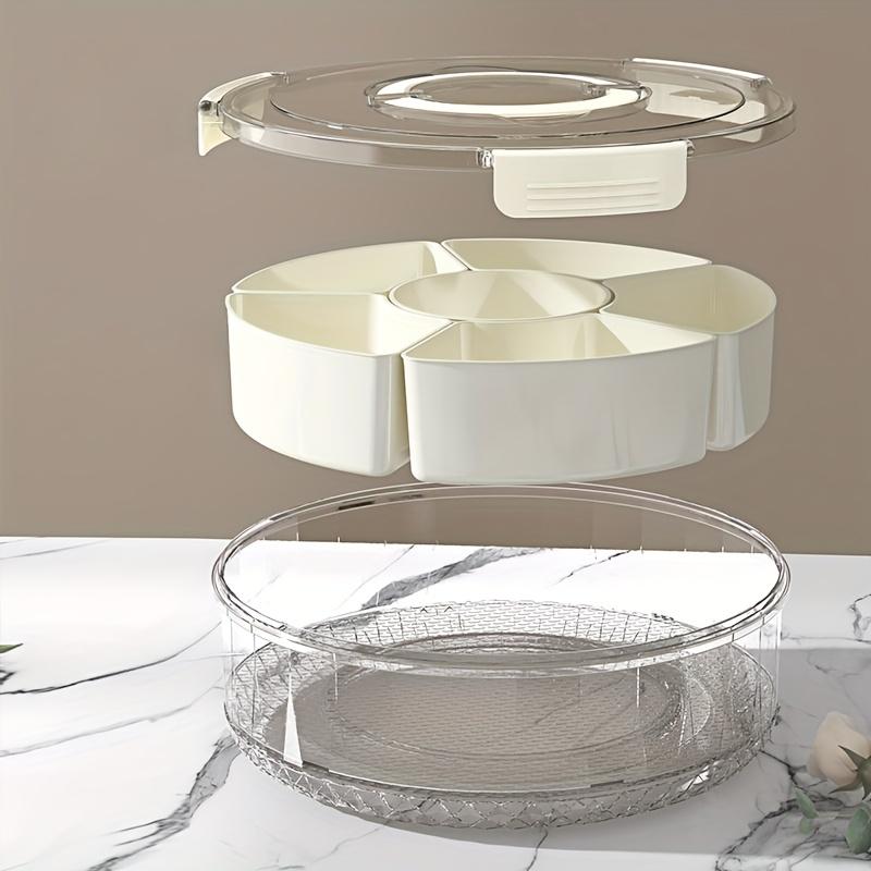 1pc 360° Rotating Snack Organizer with 6 Compartments,Leakproof Lid,Ergonomic Handle, Space-Saving Design for Fruits/Nuts/Candy