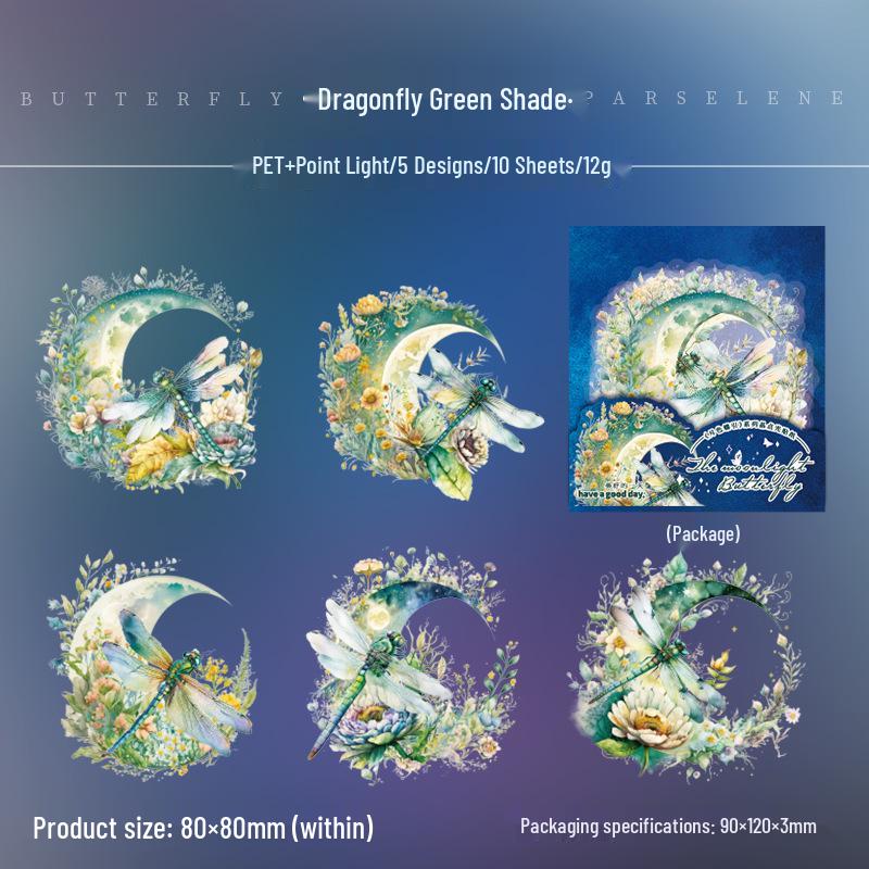 Moonlit Butterfly Series Stickers: Crystal Dot Light Journal Materials in 6 Styles