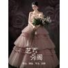 Temperament Girl Wedding Dress Outdoor Dress Pink White Color Dress Travel Light Wedding Dress