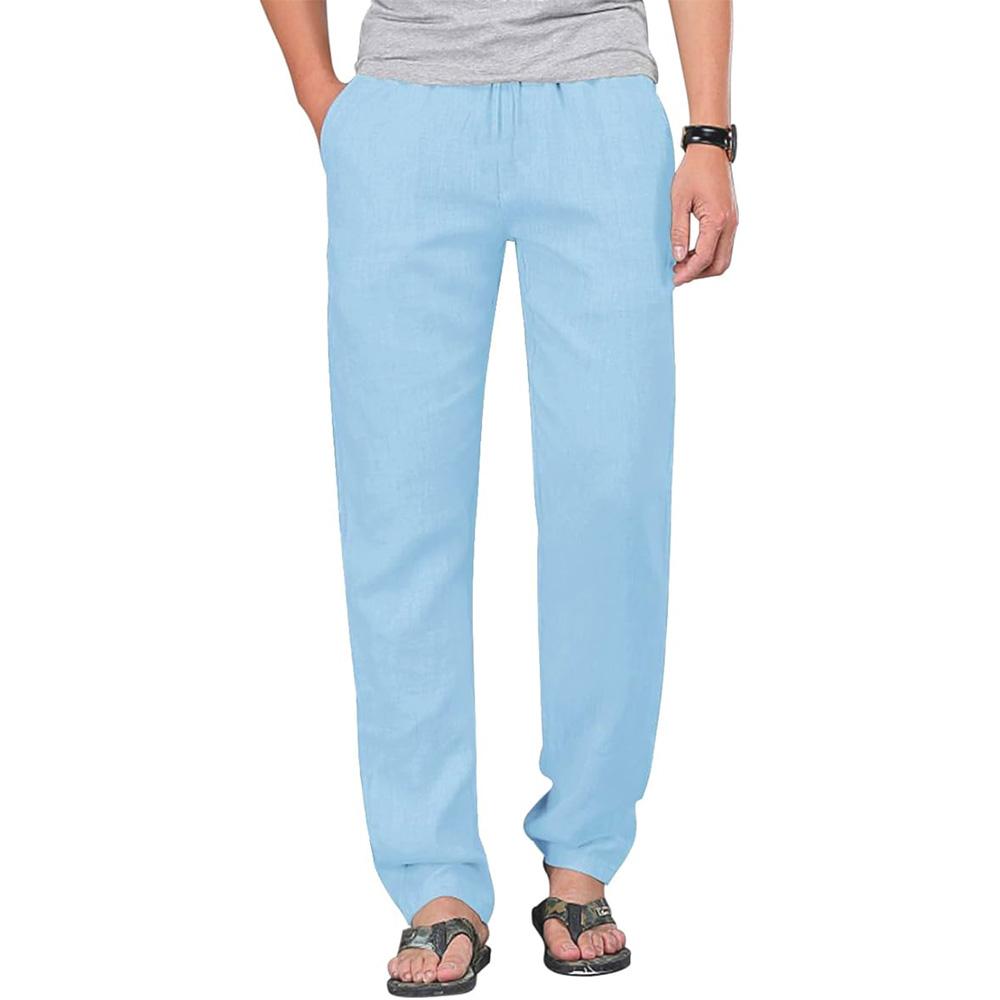 Мужские брюки из хлопка и льна с завязками на резинке, повседневные брюки для бега, йоги, пляжные брюки, мешковатые, свободные, мужские спортивные штаны