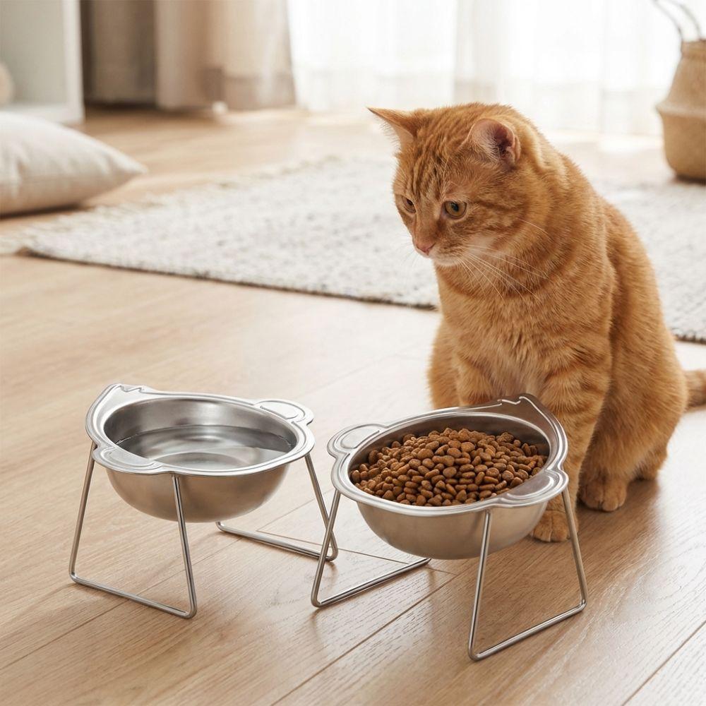 Stainless Steel Elevated Pet Bowl 15 Degree Inclined Pet Feeder Container Wet Dry Food