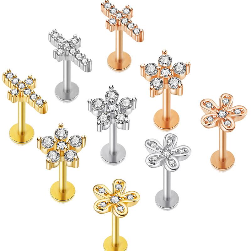 Модные унисекс серьги для пирсинга козелка серьга-лабрет гвоздик мочка носа ухо цветок для губ плоская спираль для хряща 1 шт крестообразное украшение кристалл ракушка