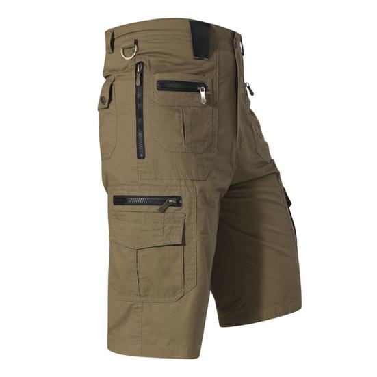 Men Cropped Pants with Multi-Pockets Design Mid-rise Button Zipper Fly Straight Leg