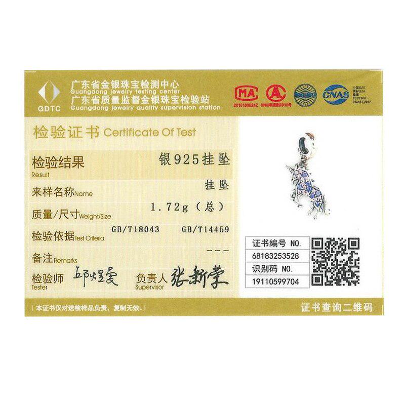 BAMOER 925 Sterling Silver Cute Pony Pendant Colorful CZ Animal Charms Fit Women Jewelry