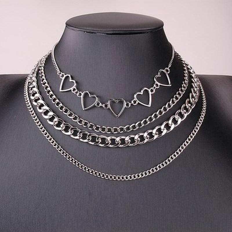 Multi Layer Hollow Heart Choker Necklace for Women Girls Summer Metal Necklaces Party Beach Jewelry Gifts