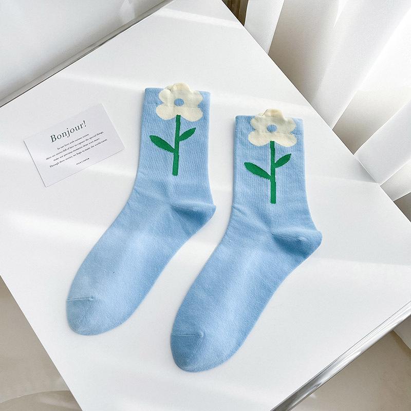 1 пара женских носков в японском корейском стиле с рисунком цветов ярких цветов Harajuku Kawaii носки средней длины дышащие повседневные короткие носки