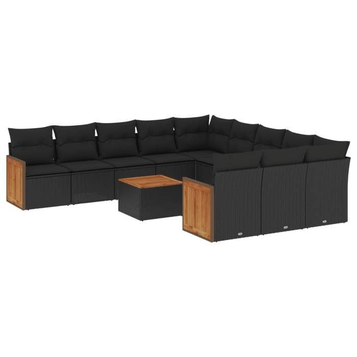 VidaXL Salon de Jardin avec Coussins 12 pcs, Canapés de Terrasse, Ensemble de Meubles de Patio, Mobilier d'Extérieur, Noir 3228113