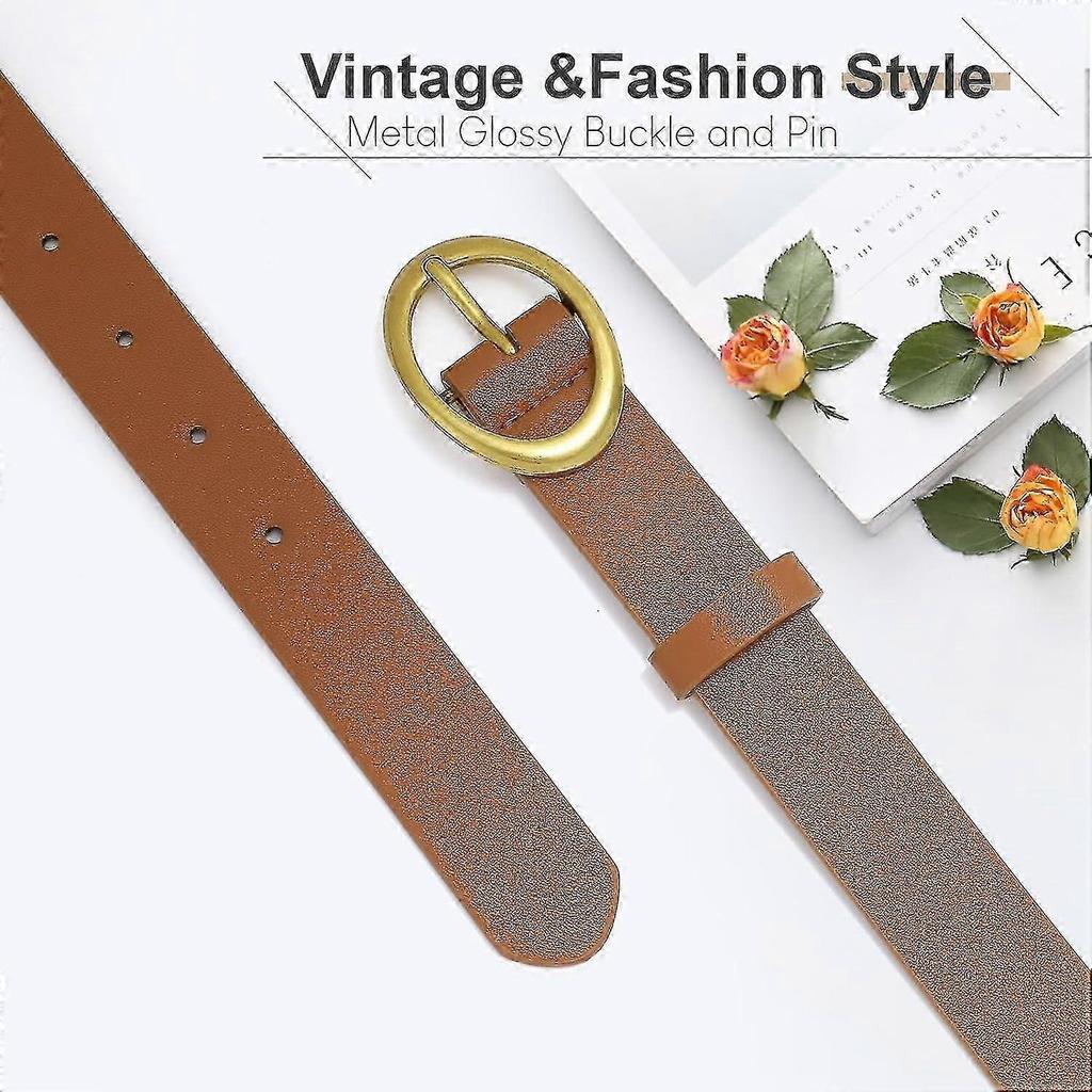 2 Pack Women Leather Belts for Jeans Dresses Fashion Ladies Waist Belt Gold Buckle Gift for family/friend