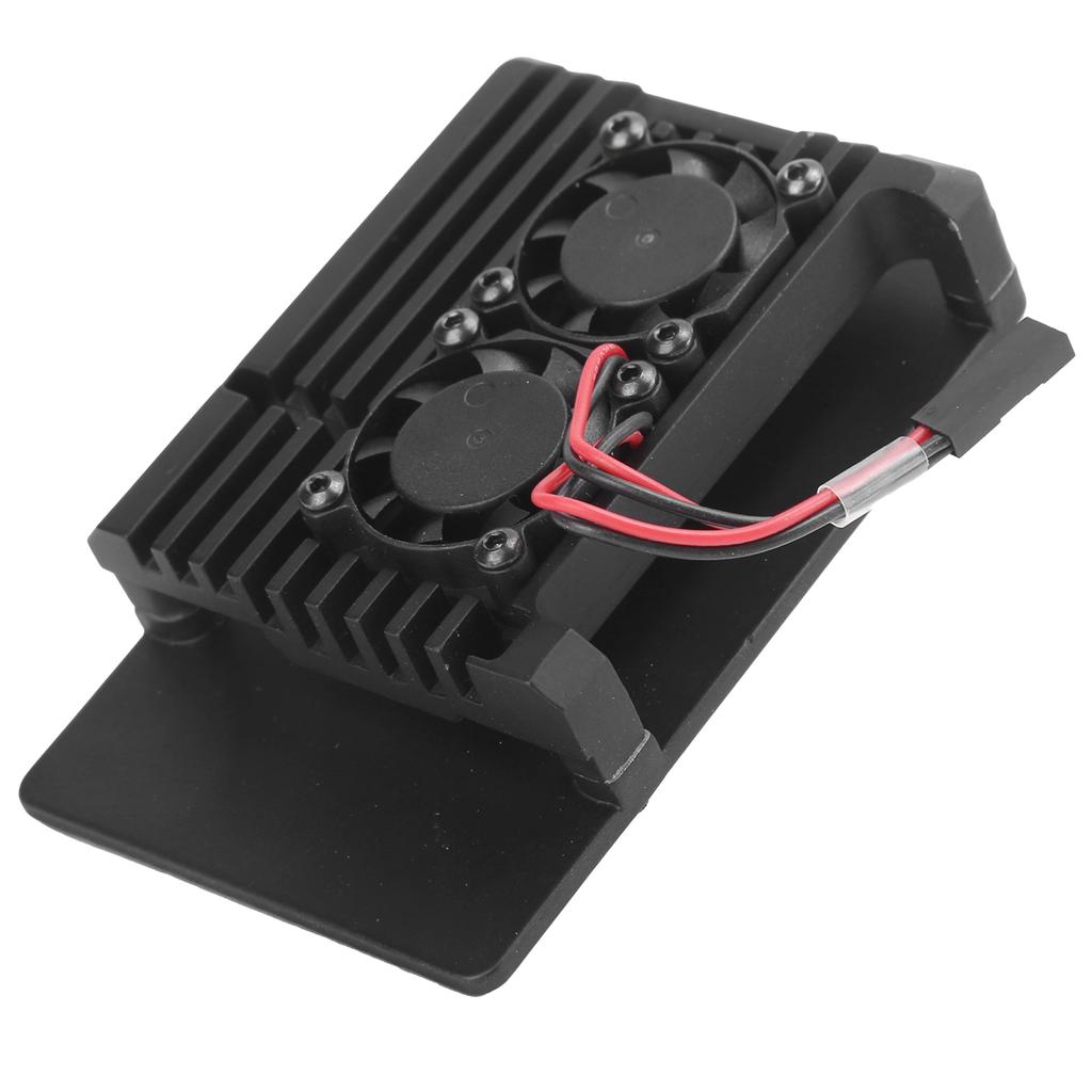 For Raspberry Pi 4B Shell Black Aluminum Alloy Case 85x56.5x20mm with Thermal Tape Dual Fans