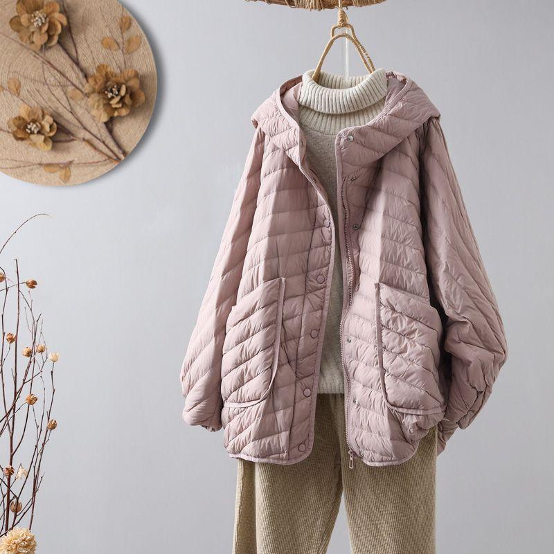 Зимняя легкая куртка-пуховик для женщин, белое утиное пуховое пальто, свободная повседневная парка с капюшоном, ветрозащитная базовая верхняя одежда