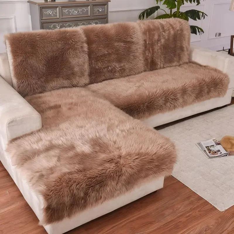 New Sofa Cover Full Cover Winter Imitation Wool Cushion Long Plush Window Thickened European Anti-skid Sofa Mat