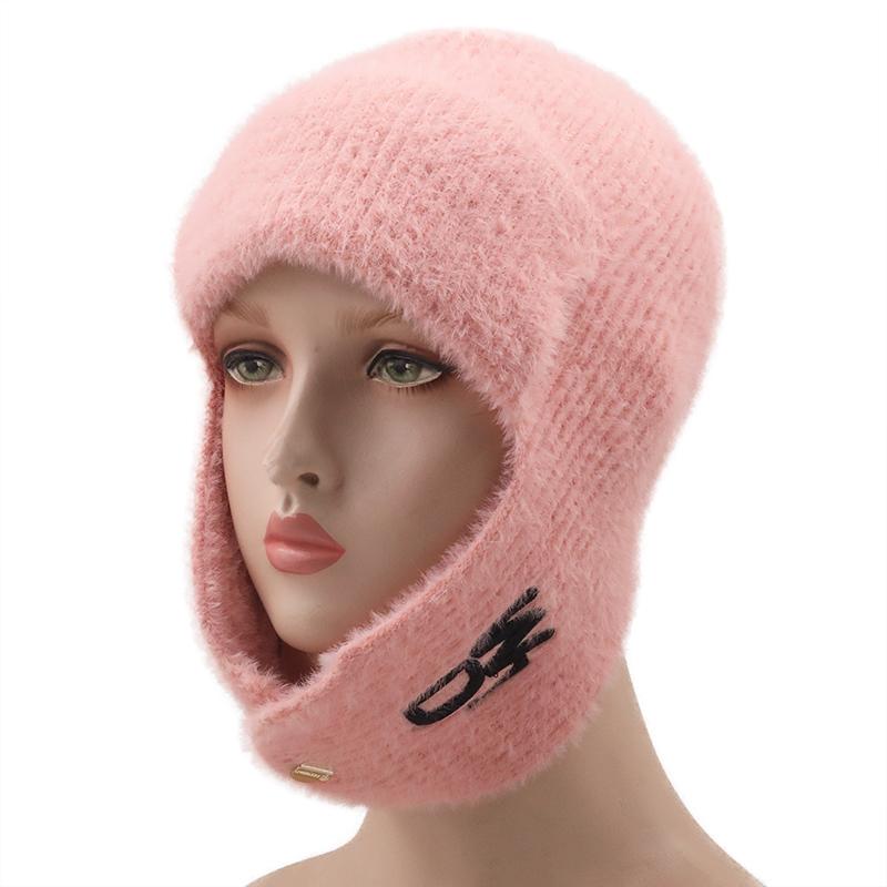 Hat Soft Women Wool Knitted Hat Ski Hat Sets For Female Windproof Winter Outdoor Knit Warm Thick Siamese Scarf Collar Warm Hat Girl Gift