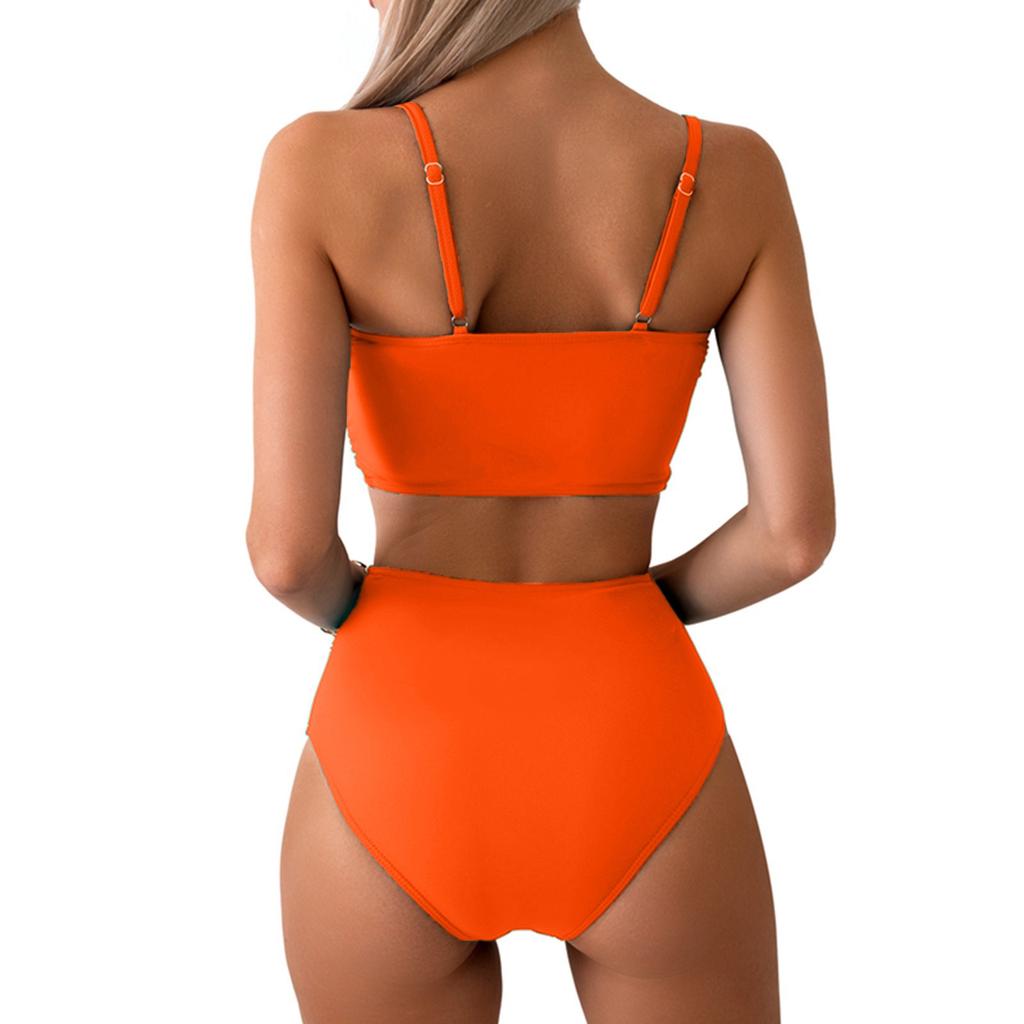 Женский сексуальный раздельный купальник, однотонный бант, высокая талия, раздельный купальник