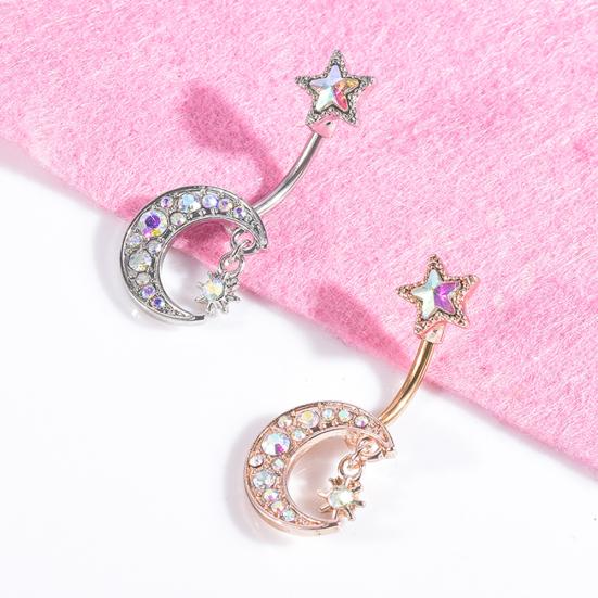 Women Moon Star Colorful Rhinestone Navel Ring Body Piercing Jewelry