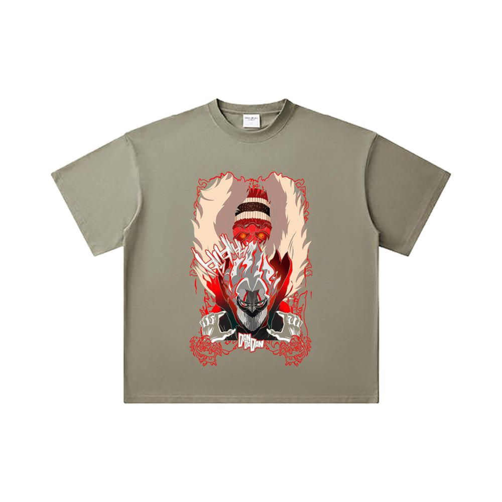 260 GSM Double Yarn 32 Count 100% Cotton Dandadan V34 Okarun Turbo Print Unisex Heavy Cotton T Shirt