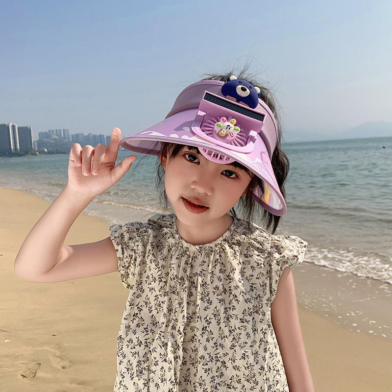 Summer Outdoor Children's Fan Hat Sun Protection Cartoon Air Top Hat Big Brim UV Sun Hat Primary School Student