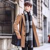 Men's Trench Coat Lapel Long Sleeve Solid Color Single Breasted Coat Men's British Style Mid Length Coat