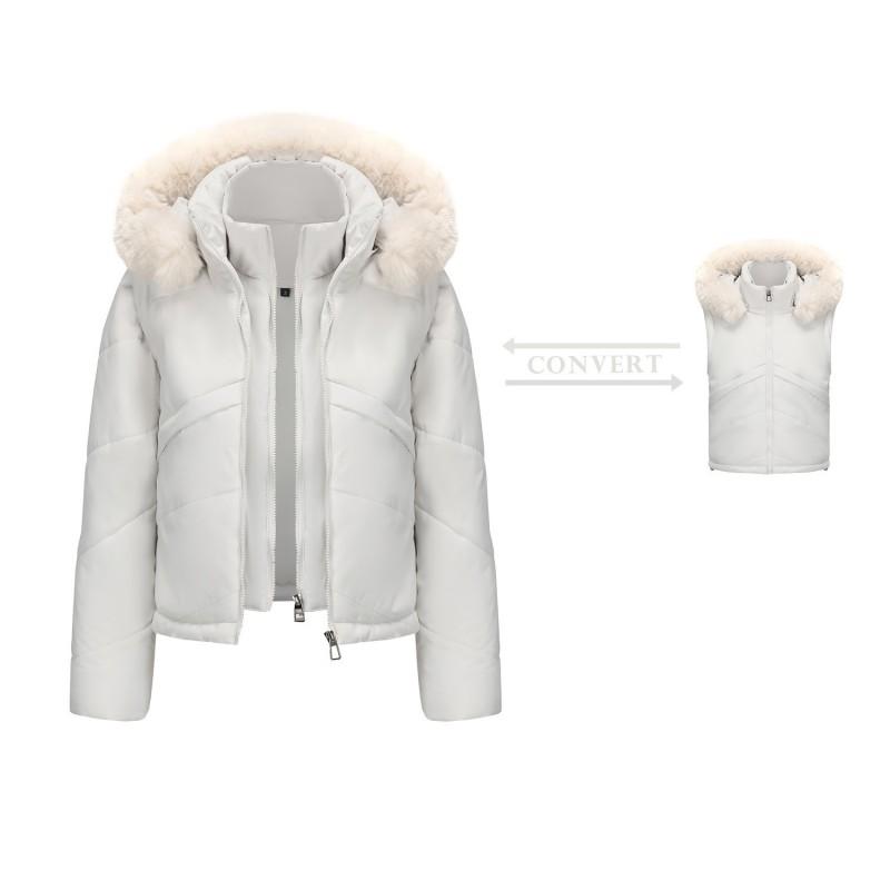 Womens Detachable Sleeve Puffer Vest Jacket Thick Warm Hooded Cotton Coat Fall Winter Streetwear