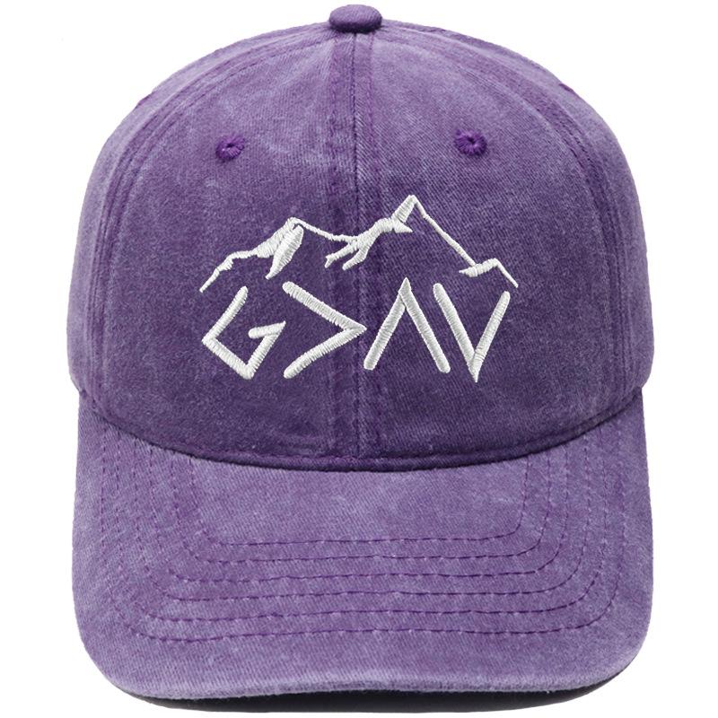 Mountain peak GOD symbol embroidered baseball cap retro dad hat men's and women's leisure outdoor hiking visor