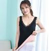 Women's Thermal Tank Top Lace Trim Sleeveless Camisole Shirts Fleece Lined V Neck Warm Base Layer Cami Underwear Tops with Built-in Bra