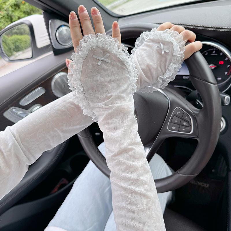 Women's breathable ice sleeves ice silk loose sleeves driving UV protection sleeves lace sunscreen sleeves summer arm guards