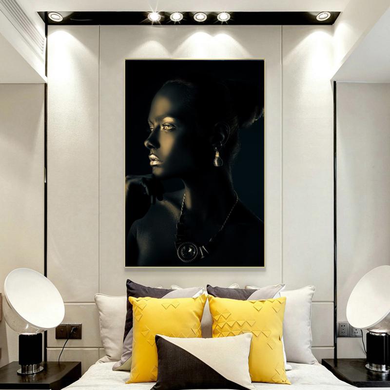 Женщина с идеальной черной кожей и ювелирными изделиями с бриллиантами, картина маслом на холсте, постеры и принты, настенные художественные картинки для декора комнаты