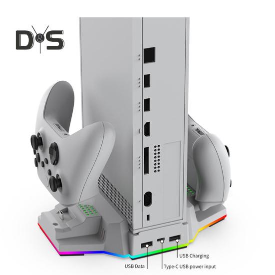 Охлаждающая подставка для игровой консоли с зарядной станцией для двух контроллеров, вертикальная охлаждающая подставка с RGB-подсветкой и портом USB 2.0 для Xbox S