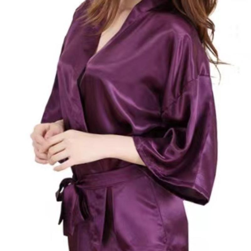 New Silk Kimono Robe Bathrobe Women Silk Bridesmaid Robes Sexy Navy Blue Robes Satin Robe Ladies Dressing Gowns