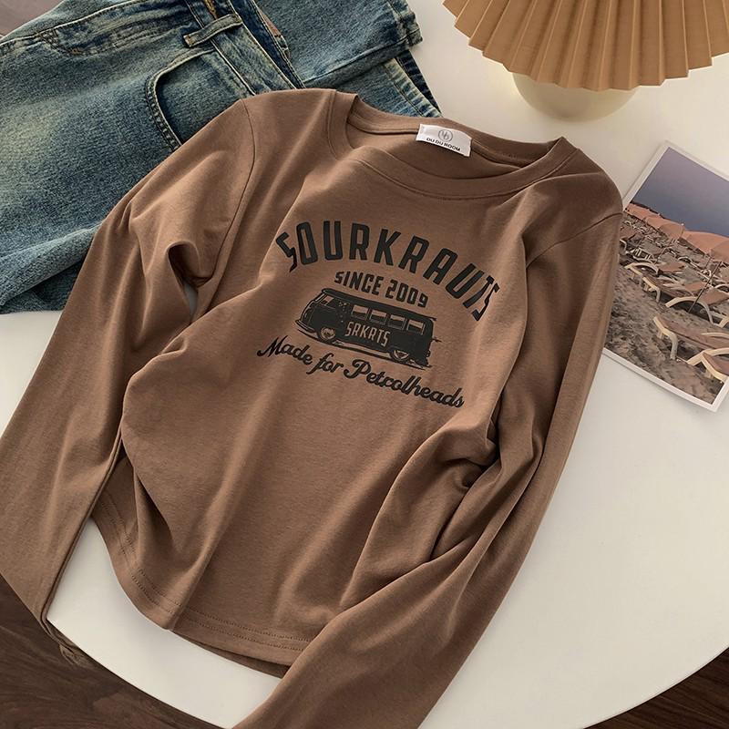 Женская милая и пикантная шикарная футболка с длинным рукавом - Приталенный дизайн для весны/осени