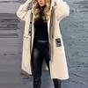 Women's Loose Casual Drawstring Zipper Hooded Warm Lambskin Long Coat