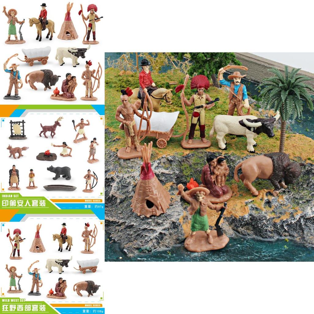 Коллекция ПВХ фигурок в западной тематике с ковбоями и индейцами для детской игры