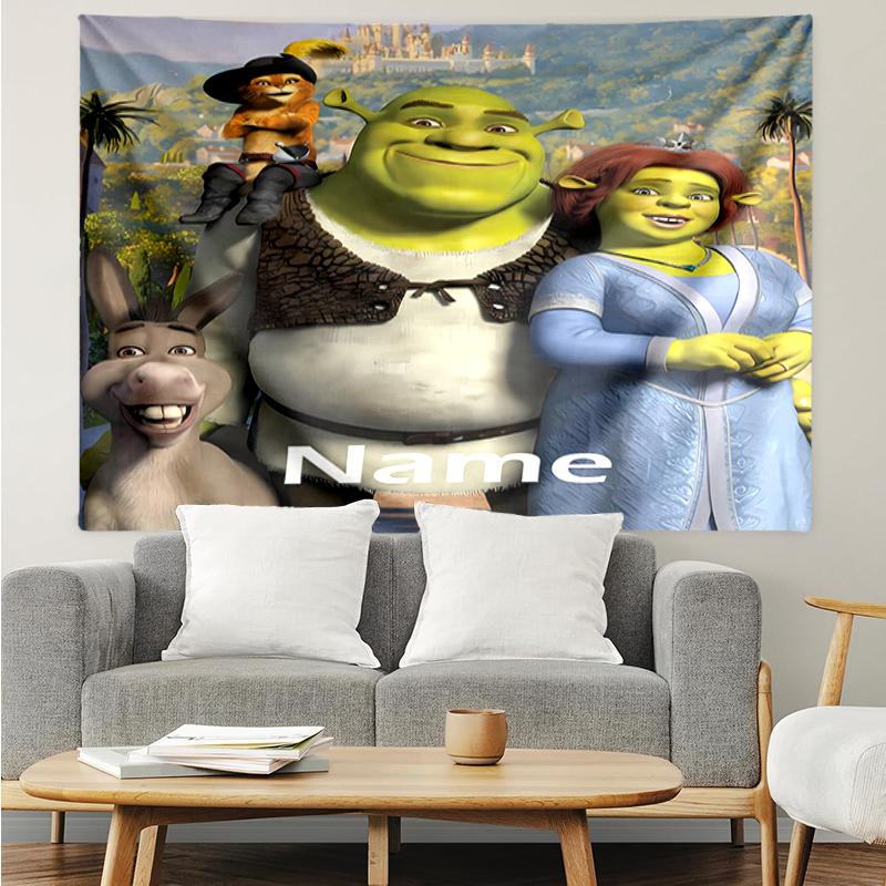 Custom Name Shrek Print Tapestry, Backdrop, Easy Setup, Ideal for Bedroom, Office & Living Room, with Aesthetic Wall Hanging Decor.