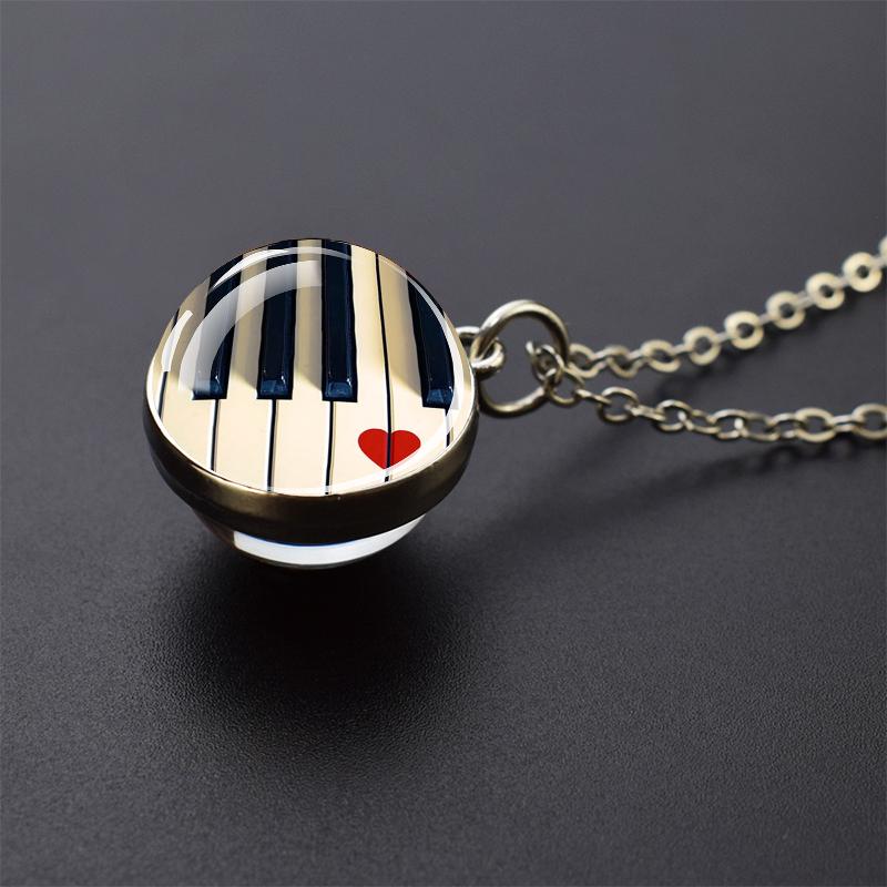 Ожерелья с музыкальными инструментами, фортепиано, гитара, кларнет, флейта, художественный стеклянный шар, кулон, музыкальная нота, ожерелье, женское музыкальное подарочное ювелирное изделие