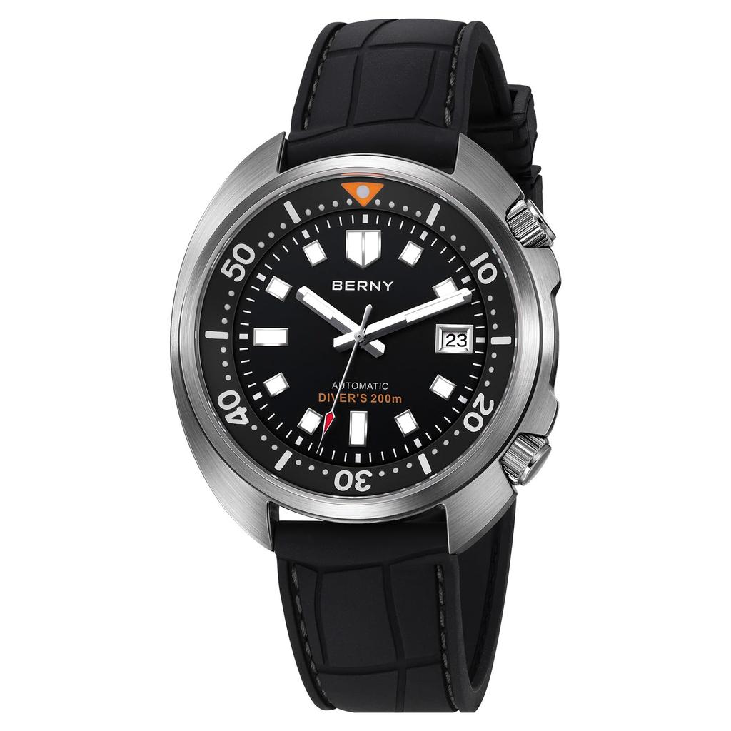 BERNY Manual and 200m Water Sapphire Super Fluorocarbon Rubber Fashionable Birthday Gift Men's Watch, Automatic, Resistant, AR-Coated Crystal,