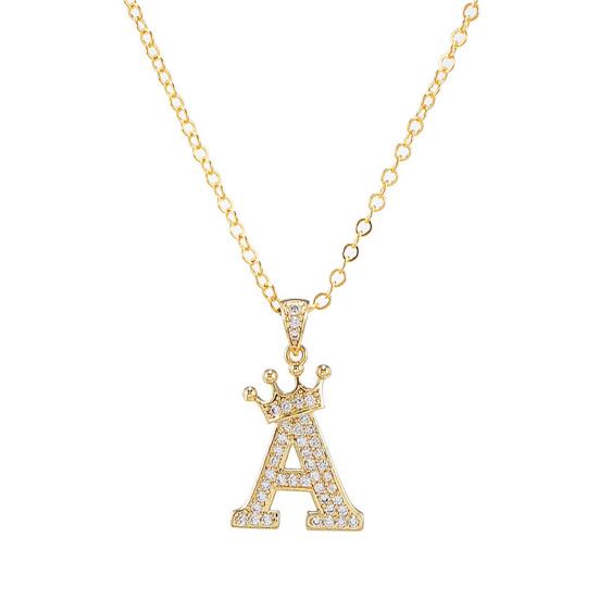 Letter Necklace Rhinestone Crown Letter Pendant Adjustable Chain Women Necklace