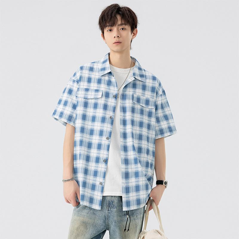 Летняя рабочая рубашка с коротким рукавом, мужская тонкая свободная повседневная рубашка с воротником больших размеров