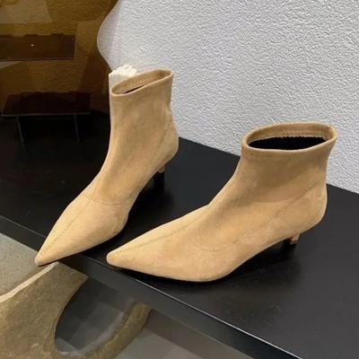 Ботильоны с острым носком, женские замшевые туфли на высоком каблуке, тренд зимы 2025 года, сексуальные элегантные офисные туфли, модные туфли-лодочки для вечеринок, Botas Mujer