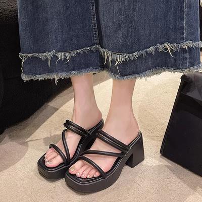 Маффины на толстой подошве, маленькие мужские, на высокой платформе, шлепанцы на толстом каблуке, женская уличная обувь, лето 2025, новые модные французские босоножки на высоком каблуке