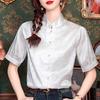 Fashion New Summer Chinese Style Short Sleeve Stand Collar White Chiffon Blouse Shirt Women Tops J377