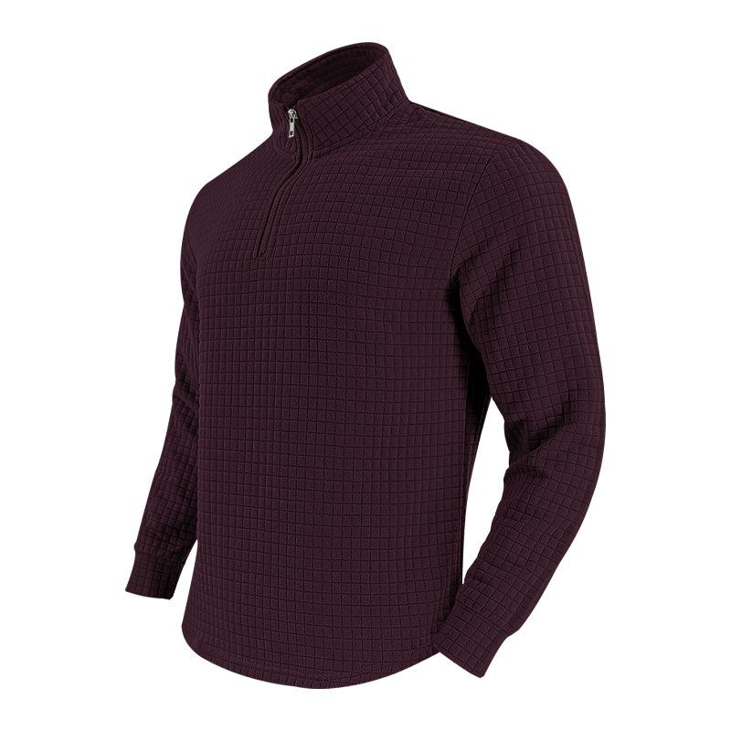 Retro Autumn/Winter Men's Half-Zip Small Check Casual Stand-Up Collar Long-Sleeved Sweatshirt