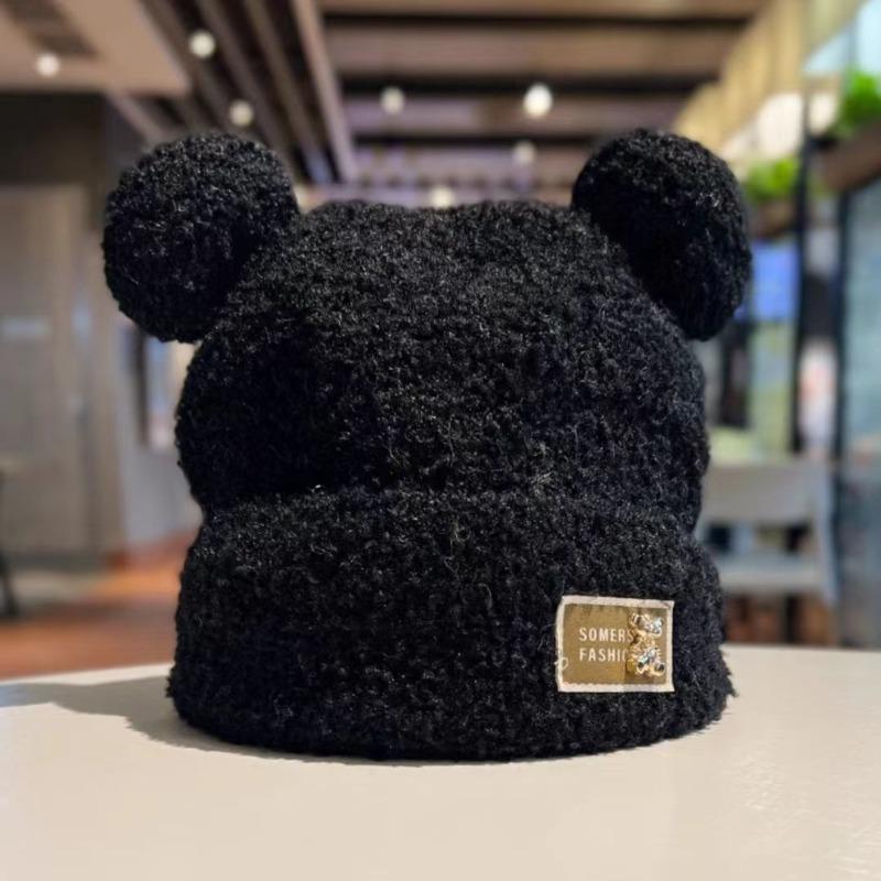 Ears Bear Thermal Hat Children Autumn and Winter Fleece Thickened Knitted Hat Cute Fashion Ear Protection Hat Women's Winter