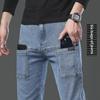 Мужские эластичные прямые джинсы с шестью карманами: Повседневный облегающий крой для весны и лета