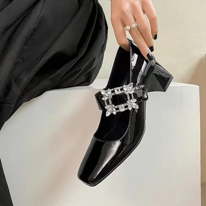 Туфли с неглубоким носком, каблуки-лодочки для женщин, сандалии женские, квадратный носок, Мэри Джейн, массивные, африканские, ретро, Лолита, ремешки, кожа