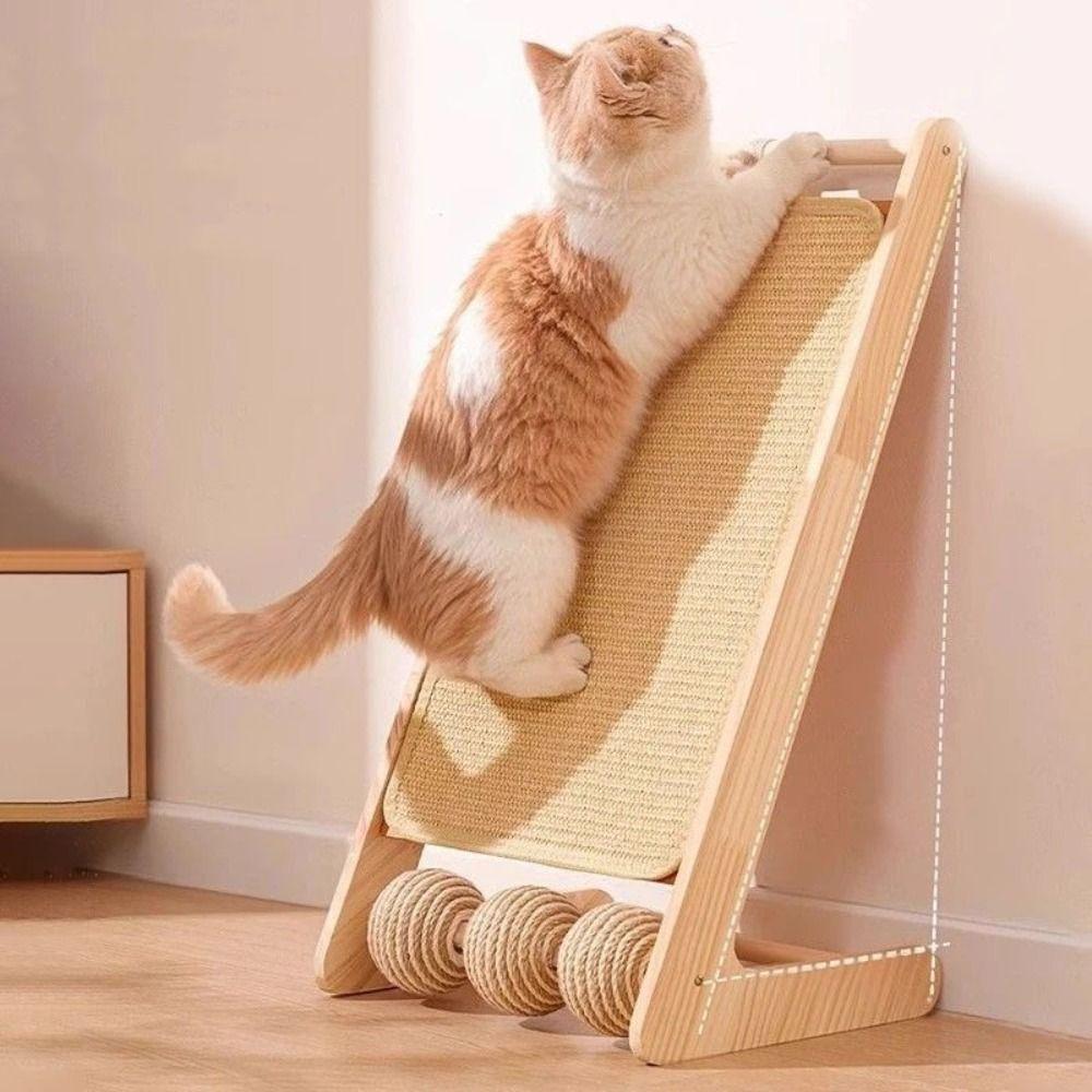 L-shaped Cat Scratching Post Wooden Cat Scratcher Mat Funny Cat Grinding Claw Toys Pet Cat