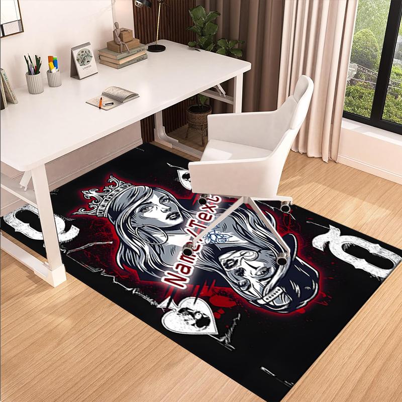 1PC Custom Name Queen Hearts Art Theme Floor Mat Ideal for Living Room, Game Rooms, Office, Bedroom,Floor Mat Playful Design