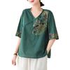 Вышитая рубашка в китайском стиле для женщин, литературный ретро летний новый хлопковый свободный вышитый топ с рукавом пять четвертей для женщин